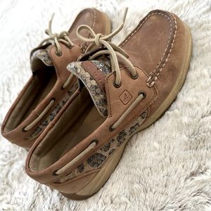 Sperry Deck Shoes - Sequin Overlay/Cheetah Print - WOMENS 7